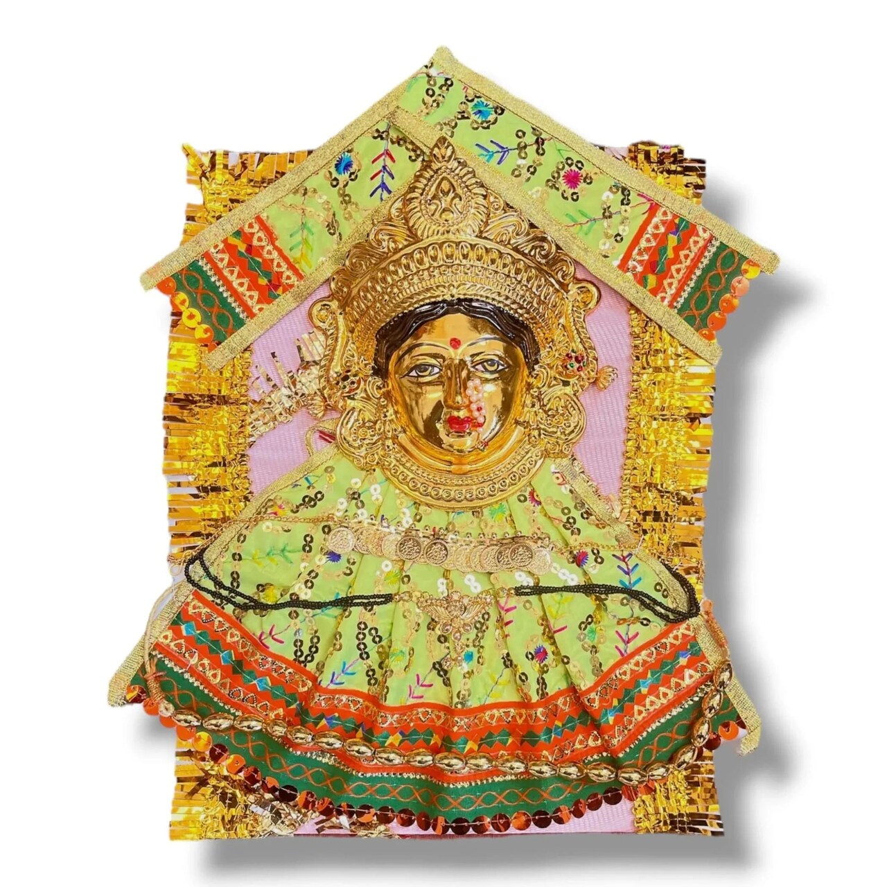 Varalaxmi Goddess Face Set Devi Mata Mukhota Mahalaxmi Face Idol Gotta with Embroidery Dress Jewelry for Vara Lakshmi Vratam Navaratri Margashirsha Vratha Pooja Temple